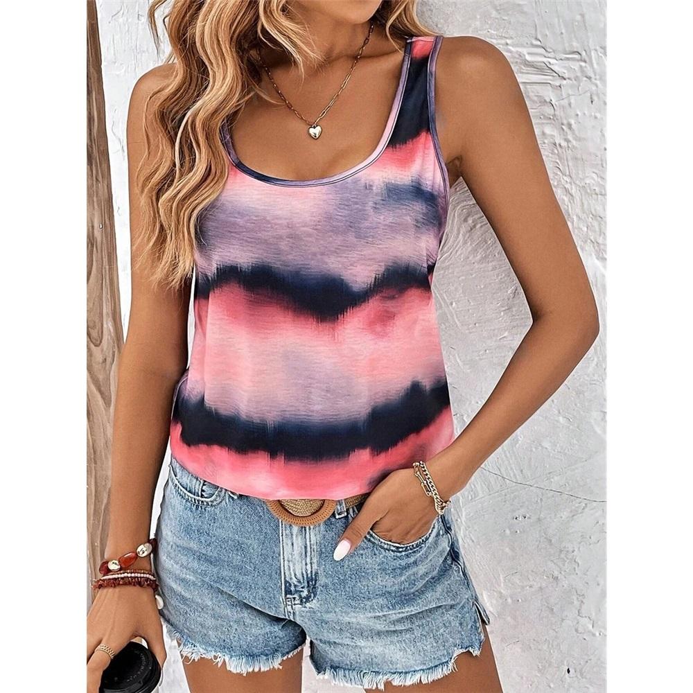 Women's Vest Multi-color Printed Sleeveless U-neck Loose Fashion Trendy Striped Vest