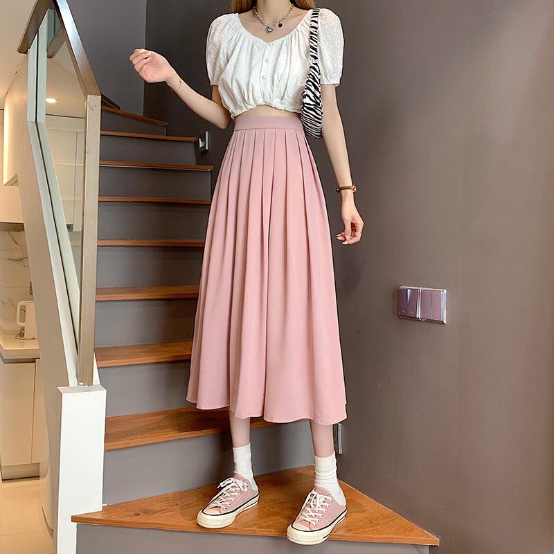 Korean Style High-Waisted A-line Pleated Skirt for Women - Slimming, Versatile, Mid-length (2026 Summer Collection)