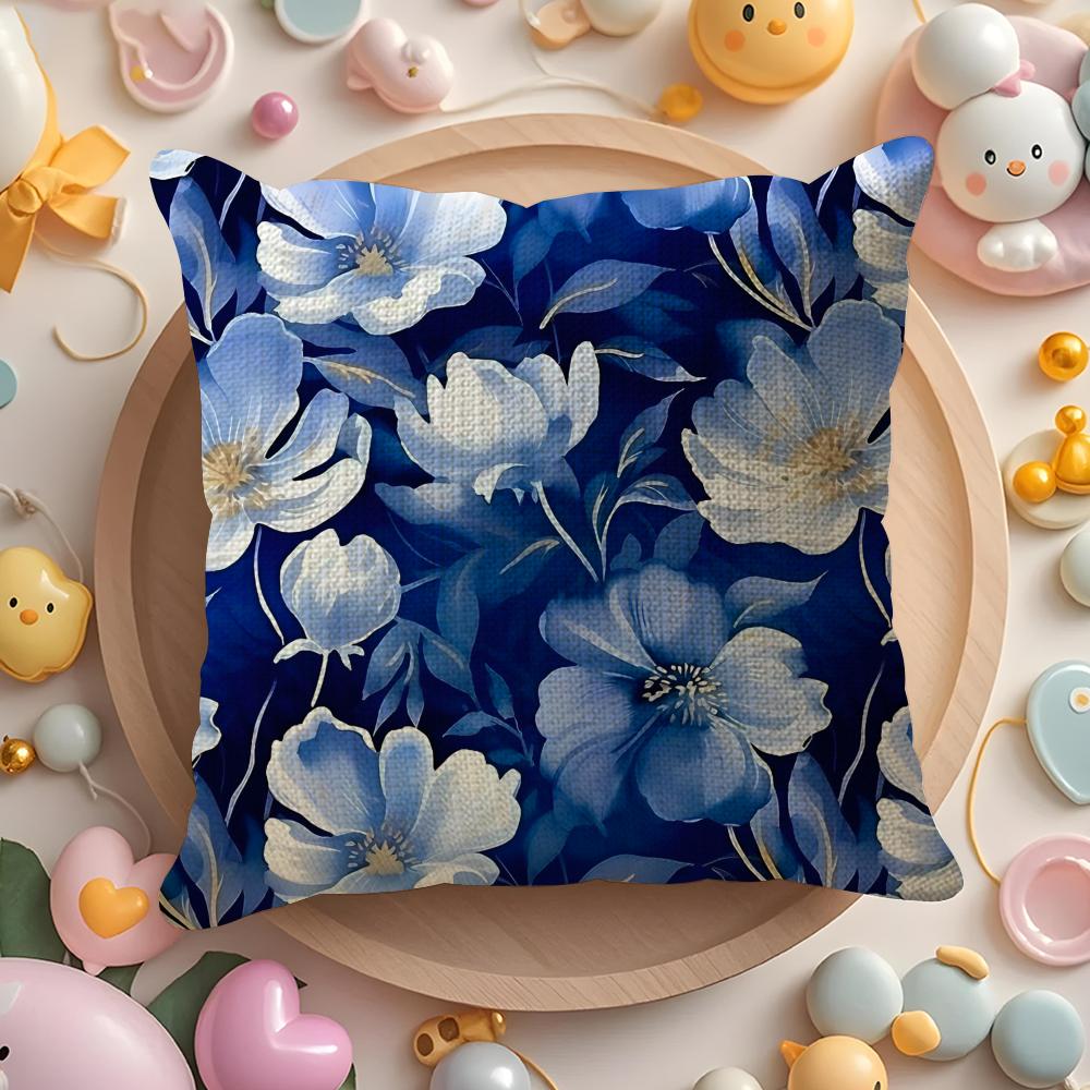 Elegant Blue Floral Pattern Pillow Case Pattern Printed Pillowcase for Living Room Sofa Cushion Cover  Bedroom Decor