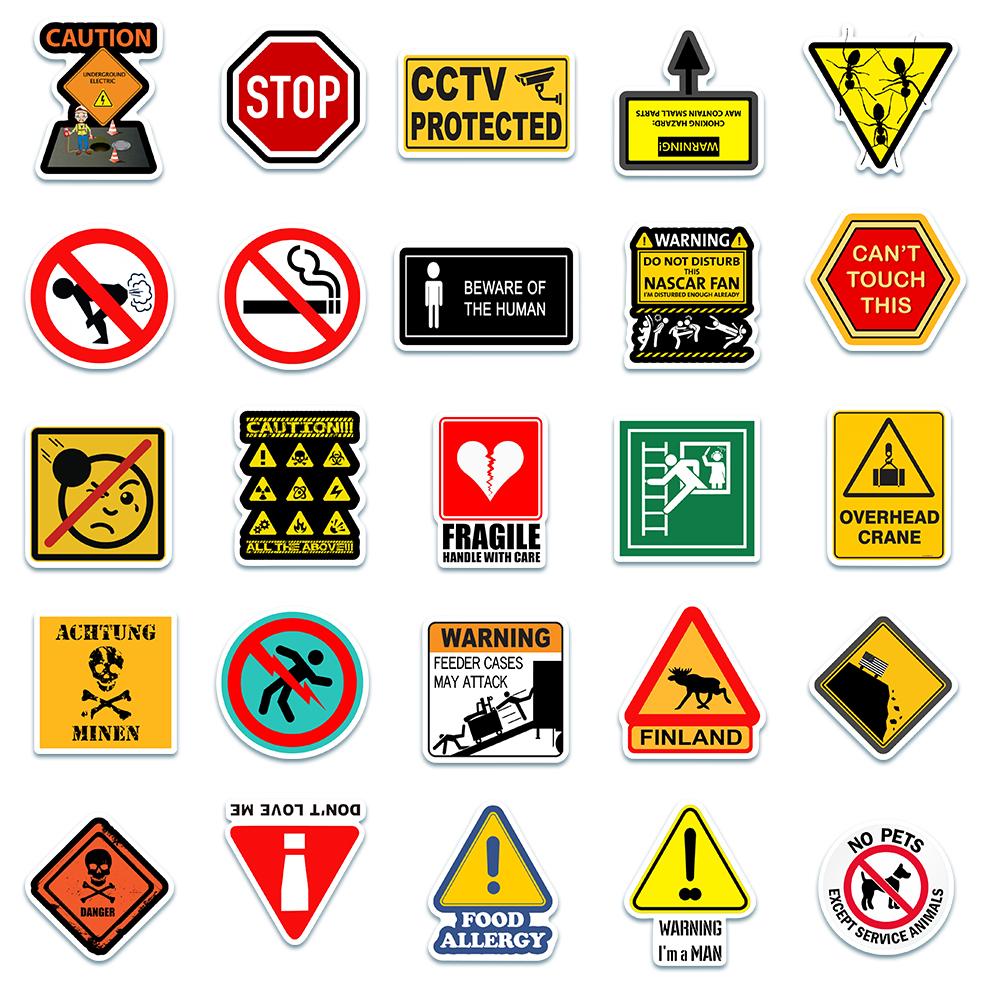 50Pcs Funny Warning Stickers Danger Banning Sign Viny Decal Car Scooter Motorcycle Suitcase Violation Sticker Classic Toy