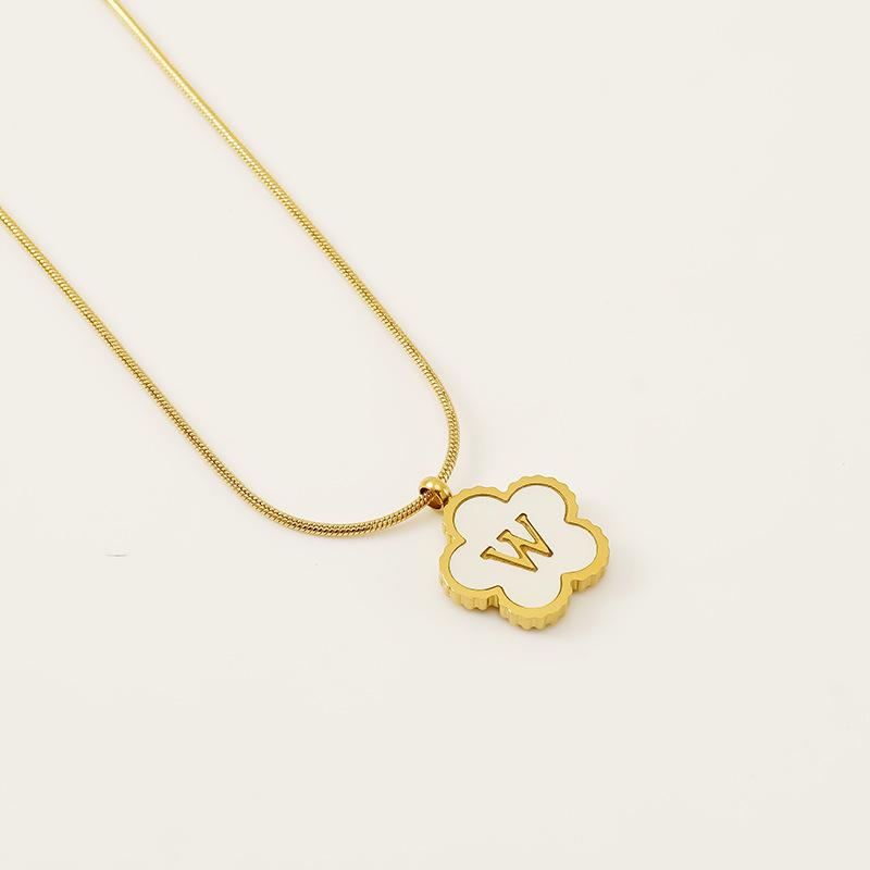 Stainless steel five-leaf clover 18K letter necklace high sense 26 shell letter pendant jewelry