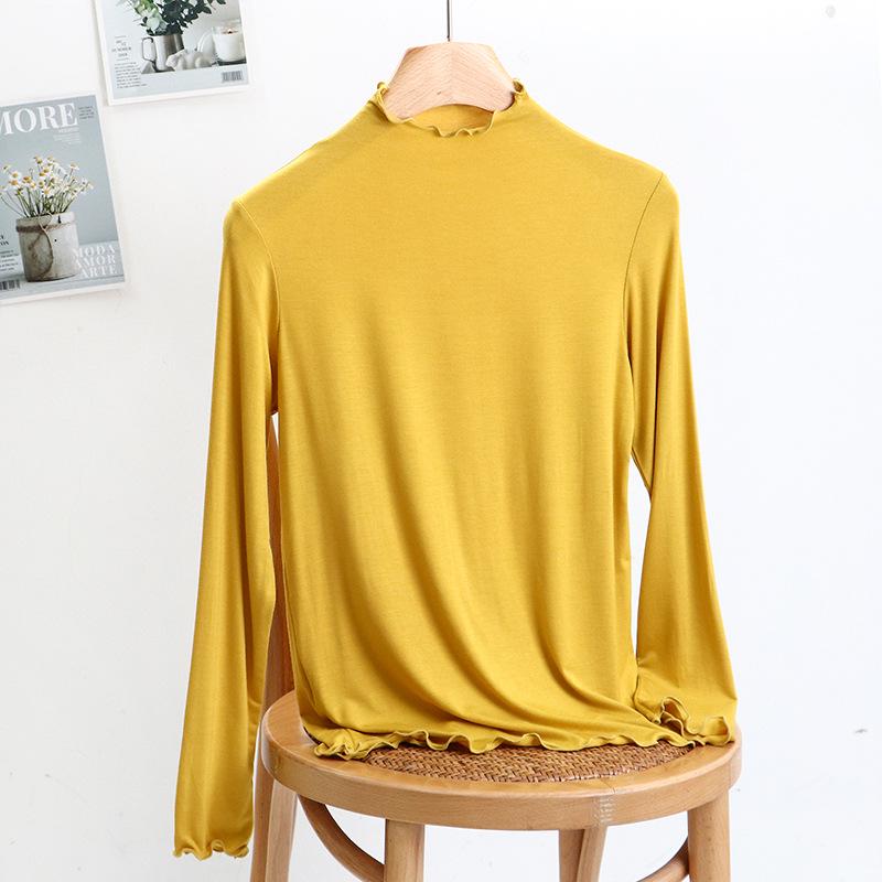 Children's White Modal Long Sleeve T-Shirt with Half-High Collar for Fall/Winter - Girls' Base Layer