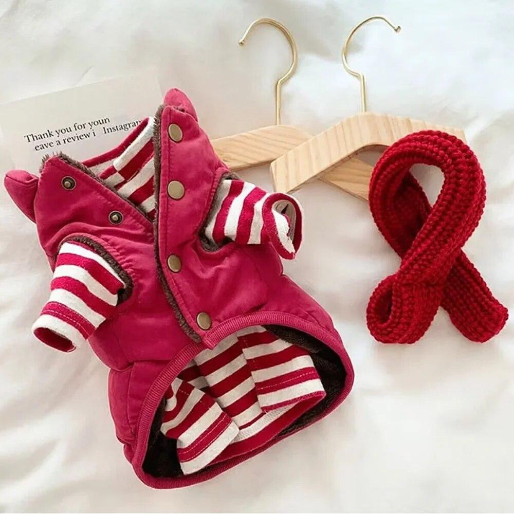 

Pet Warme Mantel Herbst Winter Medium Kleine Hund Kleidung Mode Gestreiftes Hemd Rot Baumwolle Weste Kätzchen Welpen Süße Jacke Chihuahua