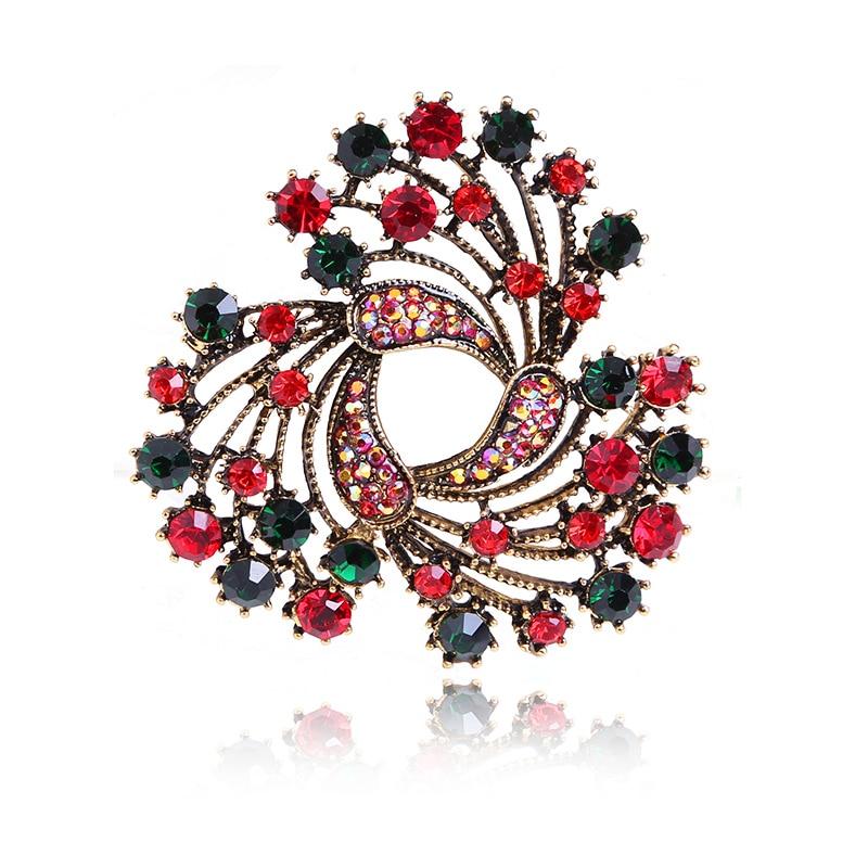 

Рождественская брошь Blucome, винтажная брошь в виде цветка со стразами для женщин, свитер, сумка, шарф, заколки на лацканах, повседневные украшения, подарки на Новый год красный