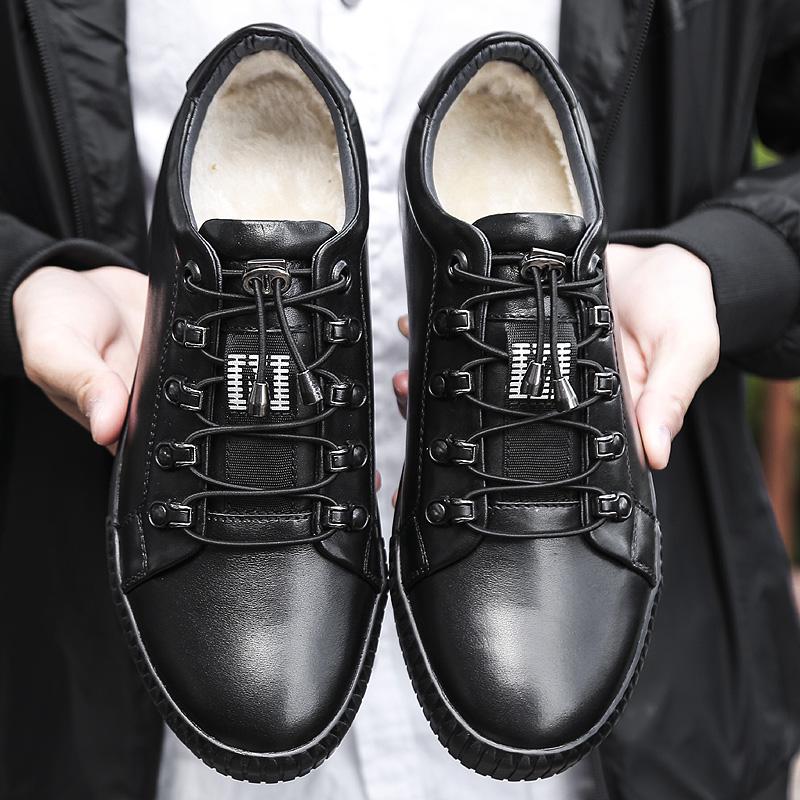 Genuine Leather Men Casual Shoes Male Shoes Autumn Winter Fashion Men'S Leather Shoes Warm Men Shoes High Quality Black Sneakers