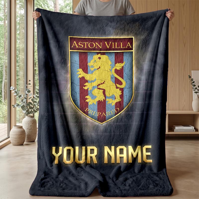 Custom Text Flannel Throw Blanket, Lightweight Cozy Bed Sofa BlanketAston Villa