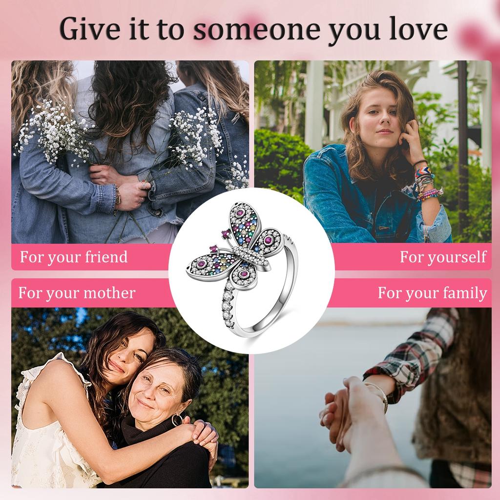 925 Silver Butterfly Dragonfly Insect Closed Ring For Women Valentine's Birthday Gifts DIY Wedding Jewelry Accessory