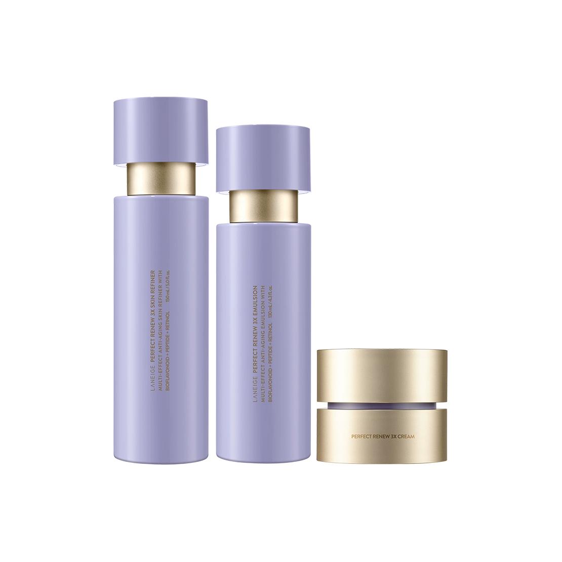 Laneige Perfect Renew 3X Skin Refiner & Emulsion & Cream Set Serums Water 150ml+Serums Lotion 130ml+Cream 50ml