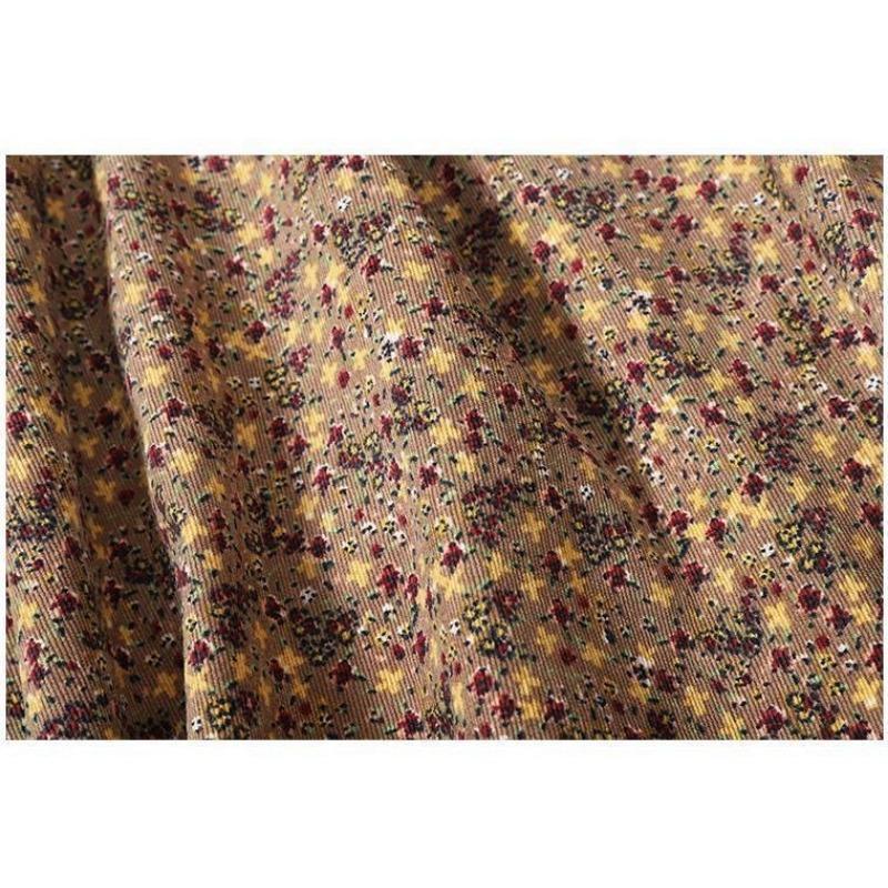 Damska jesienno-zimowa sukienka z paskiem w kwiaty, dzianinowa, sztruksowa, z łączonymi wzorami