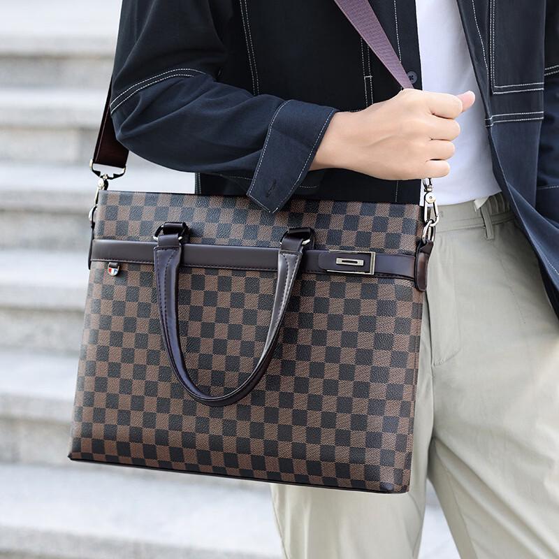 Li Shen Men's Plaid Crossbody Briefcase