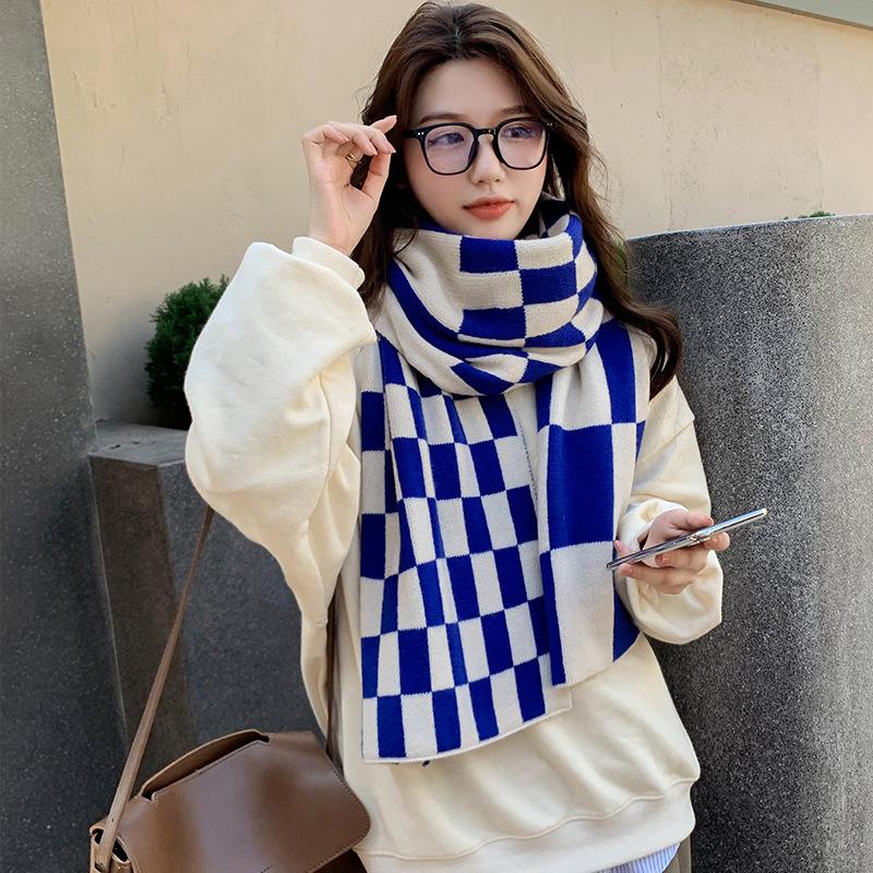 Large Checkerboard Scarf for Women in Autumn and Winter Black and White Plaid Korean Style All Match Winter Warm Long Scarf