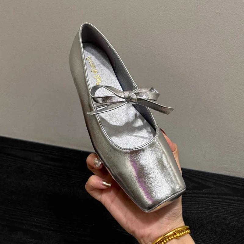 Fashion Women Ballet Dance Flats Shoes Square Toe Bow Shallow Woman Sandals New Summer 2025 Designer Dress Cozy Sport Chaussure Femme