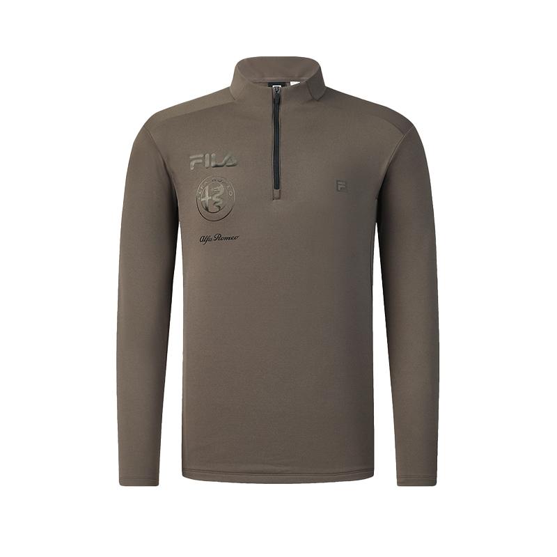 FILA Ski Series Fashionable Casual Sports Comfortable Fleece Warm Knitted Long Sleeve T-Shirt Men Tops Dark-Brown Gray A11M546204FBG