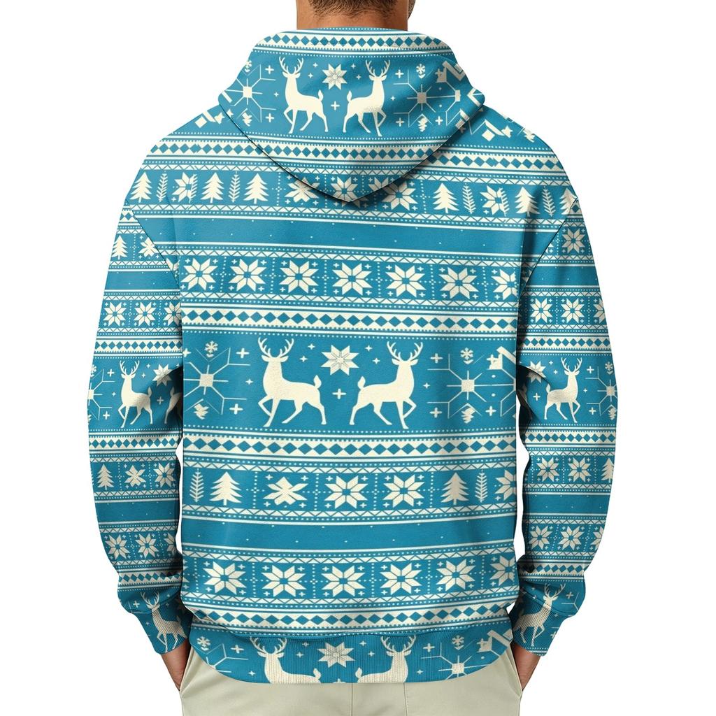 Men's Long Sleeve Christmas Print Pullover Hoodie for Holiday Party and Everyday Wear