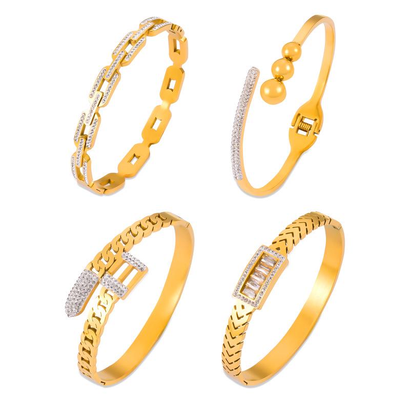 Elegant Cross-Border Full Diamond Titanium Steel Bracelet: Fashionable Hollow Chain Design