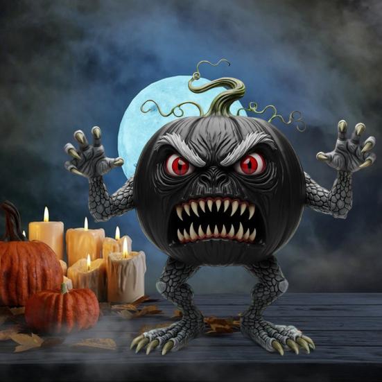 Pumpkin Evil Figurine Spooky Resin Halloween Tabletop Decoration for Home Office Desk Decor Halloween Party Supplies