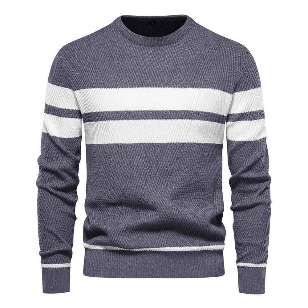 Autumn and Winter Men's Casual Striped Men's Sweater Pullover Color Blocked Round Neck Men's Knitted Sweater