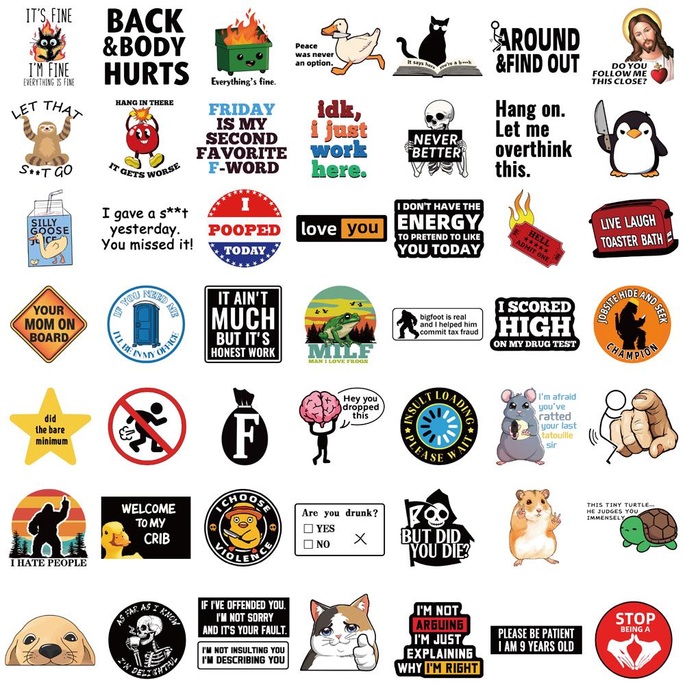 50 Stück Scherz Meme Aufkleber Harajuku Decals DIY Mode Graffiti Decals Gepäck Notizbuch Fahrrad Geschenk Handy Koffer Aufkleber