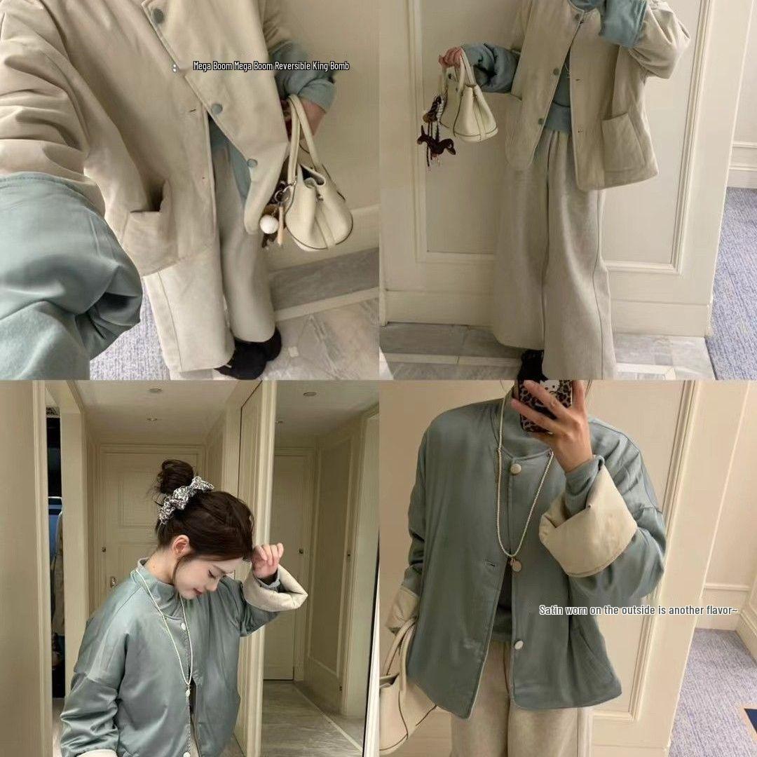

Korean Style Reversible Color Block Jacket - Women s Versatile Autumn/Winter 2025 2XL