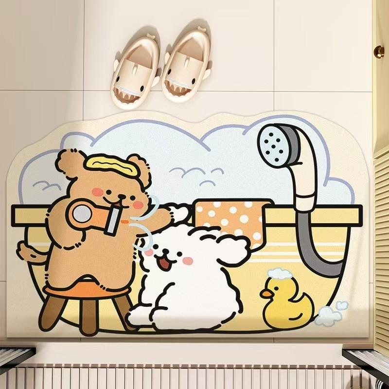 Modern Minimalist Cartoon Bathroom Mat With Water Absorbent Silicon Diatom Mud For Shower Floor Flooring