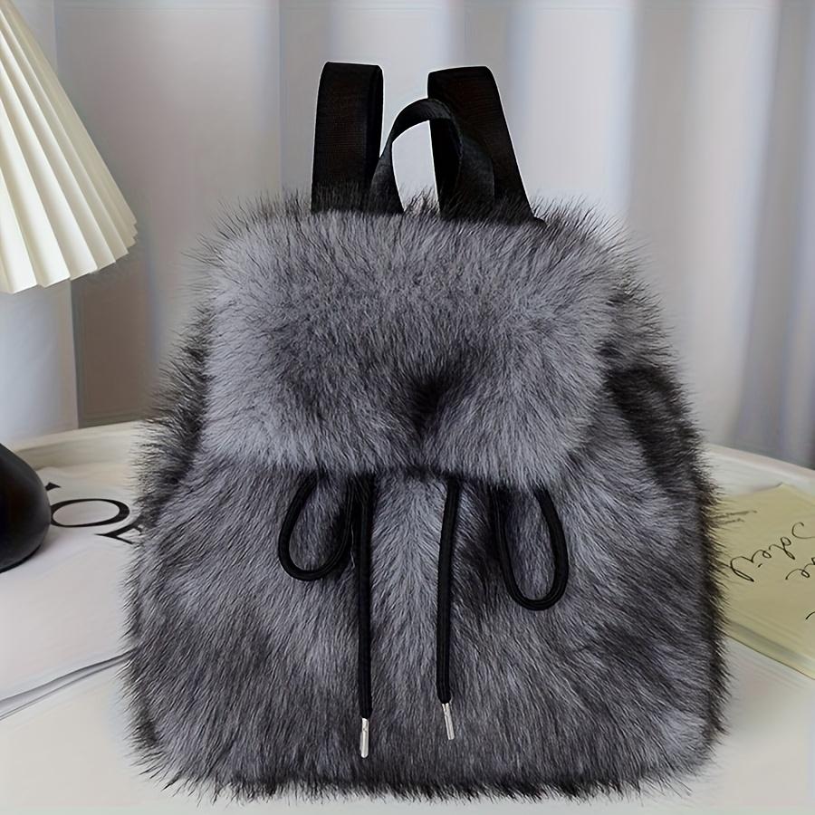 1 Stück Eleganter Damen Rucksack aus Kunstfell - Verstellbarer Riemen, Kordelzugverschluss, Mehrfachtaschen-Design, Perfekt für Reisen & Freizeitgebrauch