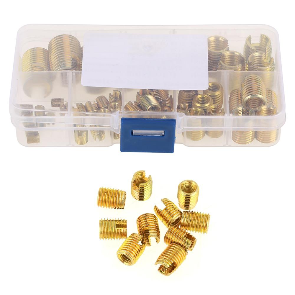 50pcs Gold Self Tapping Inserts M3-M12 Brass Slotted Thread Inserts Threaded Inserts Kit  Tool Set