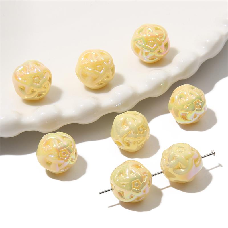 Acrylic Milk Series Small Wool Flower Ball Beads for DIY Jewelry 5 Pcs
