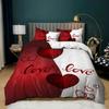 3 Pieces Bedding Set With Zipper Closure Red Heart Duvet Cover Queen Love Heart Pattern White Comforter Covers Set Cute Print