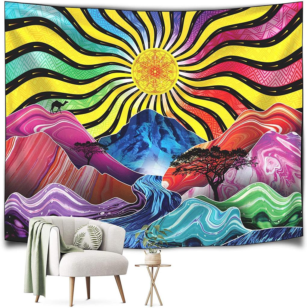 Psychedelic Tapestry Sun Mountain River Wall Painting Room Decoration Cloth Living Room Background Cloth Hippie Hanging Cloth