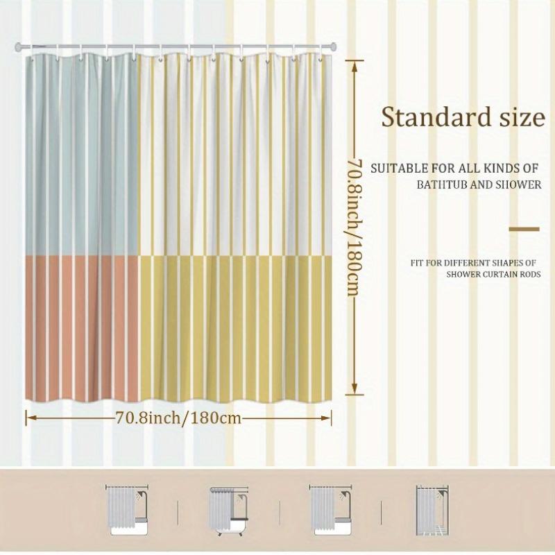 1pc Minimalist Vertical Stripe Shower Curtain - Modern Aesthetic with Blue, Yellow, and Brown Rectangles, 70.8x70.8 Inches