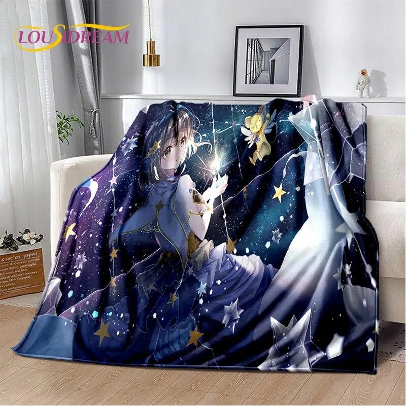 Cute Cartoon Cardcaptor Sakura Soft Plush Blanket,Flannel Blanket Throw Blanket for Living Room Bedroom Bed Sofa Picnic Cover 3D