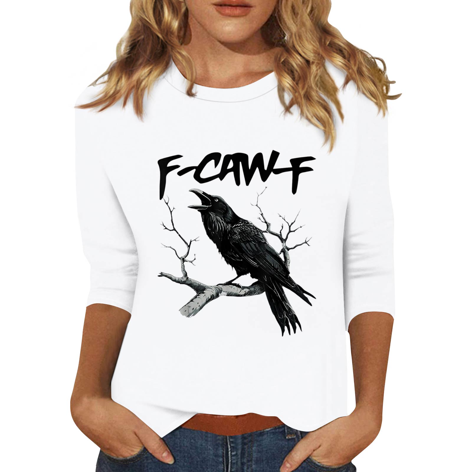 

Женская модная повседневная футболка с рукавом три четверти и принтом на шее XL белый