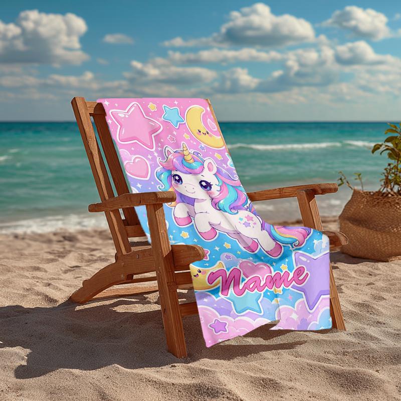 Custom Name Ultra-Soft Beach Towel with Unicorn Theme,Ideal for Pool - Camping, Diving - Perfect Travel Essential, Vibrant Beach Towel.