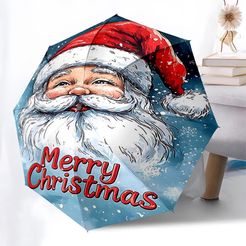 

1pc Merry Christmas! Automatic Opening/Closing Umbrella with Portable Tri-Fold Design, 8-Bone Iron Frame, Outdoor for Fans, Travelers, Everyday Use, F