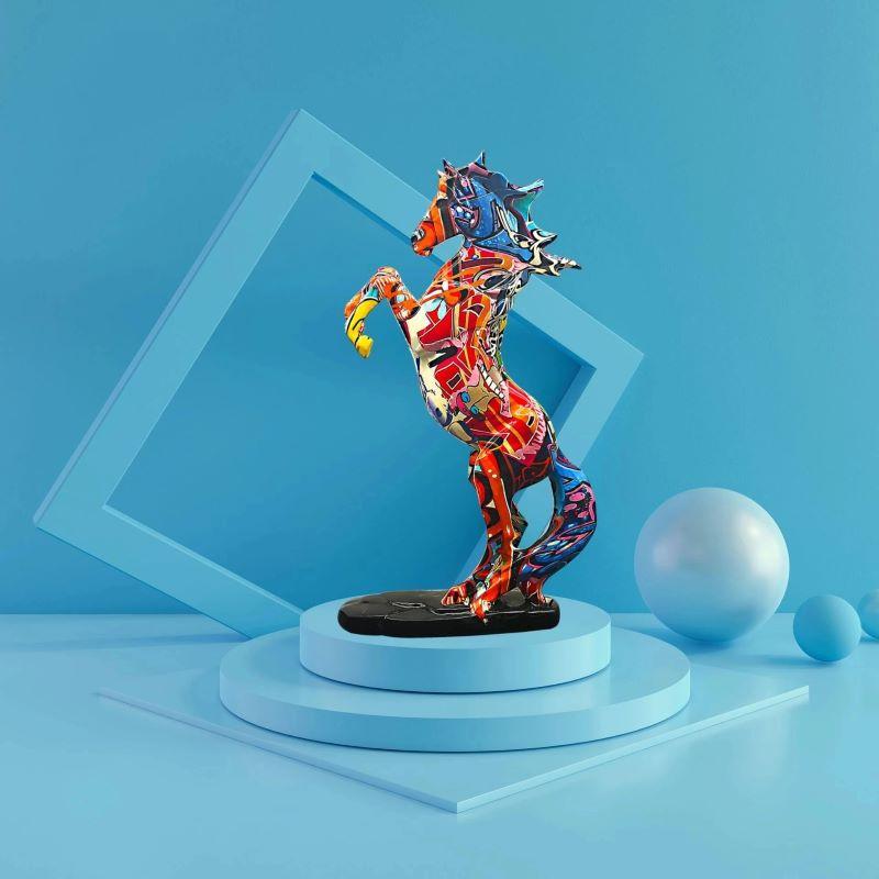 Creative Resin Graffiti Art Horse Sculpture Decoration Paint Colorful Animal Statue Home Living Room Ornament Office Desk Crafts