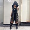 Fashion personality trendy cool women's clothing spring and autumn new denim hooded vest + elastic waist Harlan pants suit trendy