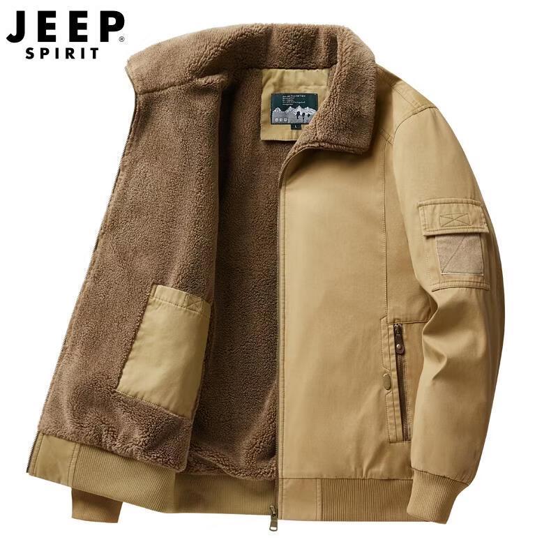 JEEP SPIRIT Men's Retro Pilot Lamb Wool Lined Cotton Jacket