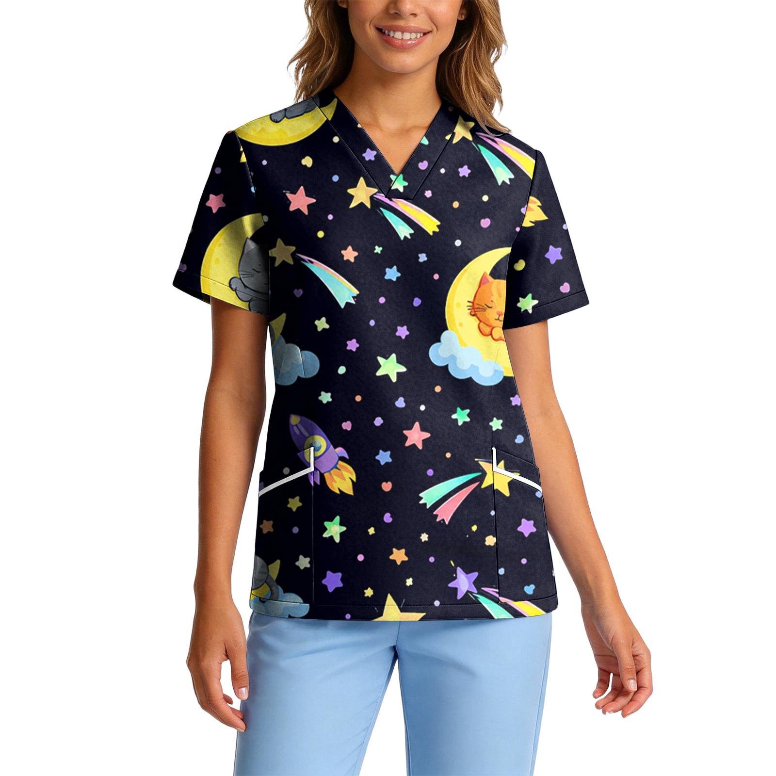 

Womens Spring Tops Summer Shirts for Women Short Sleeve Printed V Neck Womens Summer Tops Dressy Casual Soft Material M