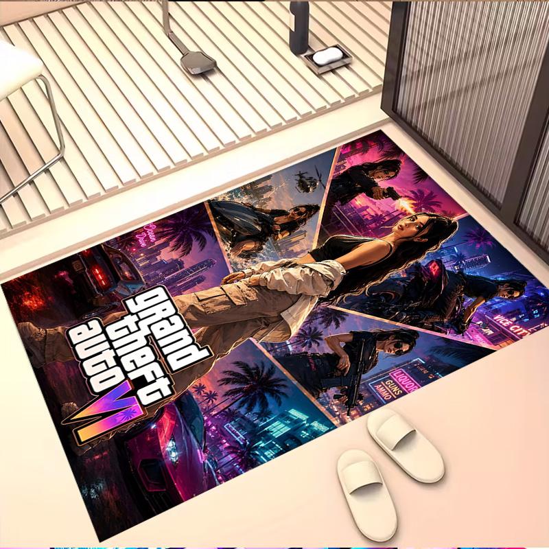 Grand Theft Auto VI Print Rug, Washable Floor Carpet, For Entryway Dorm Laundry Room Office Study, Home Decor Birthday Christmas Gift