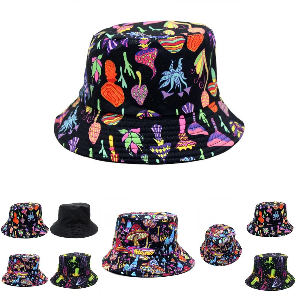 Colorful Mushroom Print Fisherman Hat Bucket For Outdoor Sports And Sunshade Unisex