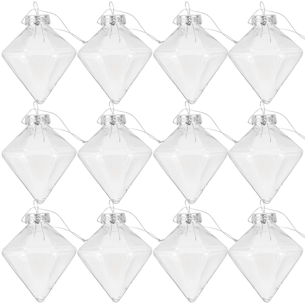 12 Stück Diamantförmige Klare Weihnachtskugeln Transparente Kunststoff Befüllbare Ornamentkugeln Party Feiertag DIY Dekorationen Festlich