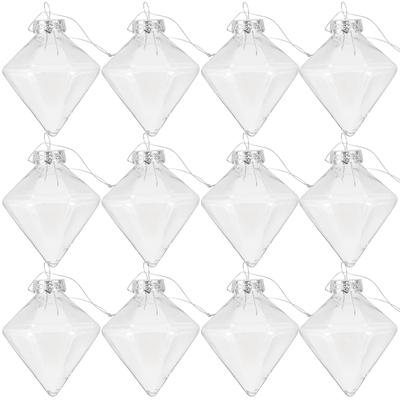 12 Pcs Diamond Shaped Clear Christmas Balls Transparent Plastic Fillable Nament Balls Party Holiday Diy Decorations Festive
