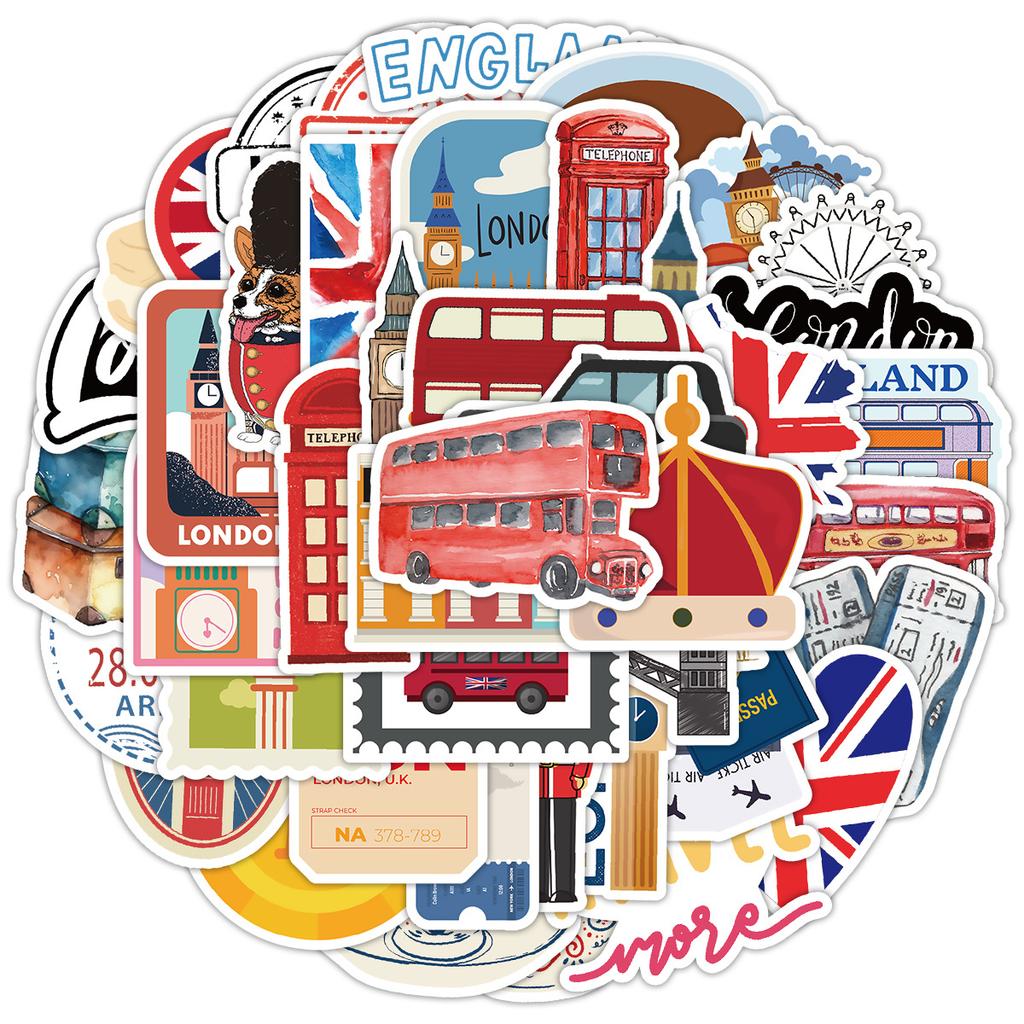 50 London Series Graffiti Stickers Creative Stationery Stickers Water Cup Suitcase Waterproof Decorative Stickers