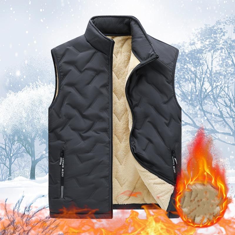 

Thiened Fce Warm Down Cotton Vest Men s Autumn Winter Lamb Velvet Oulder Pad Vest Jaet Zipper Decoration Stand Fit XXXXXL