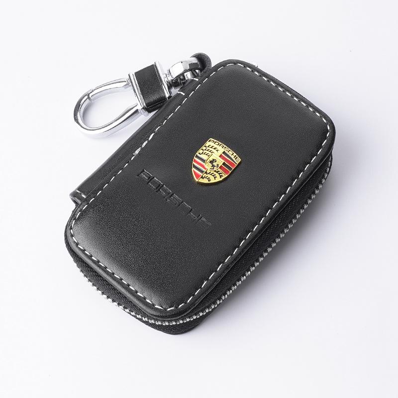 BMGB9 3D Metall+Leder Auto Geldbörse Schlüsseltasche Multifunktions Schlüsseletui Für Porsche Cayenne Panamera Macan Boxster Cayman 718 911 Aufkleber