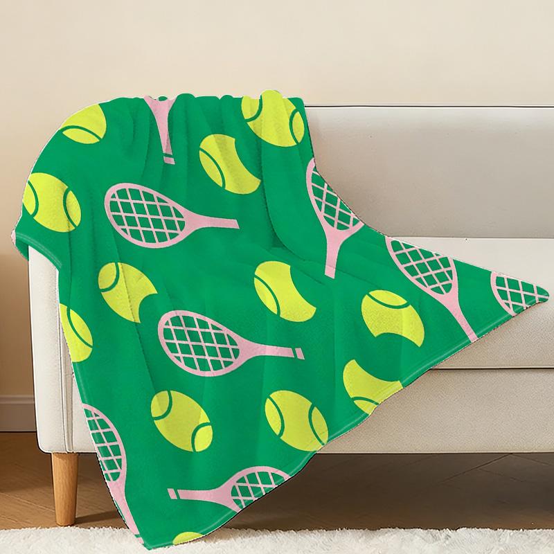 Lightweight Tennis Theme Flannel Blanket Soft, Cozy & Skin-friendly, for Home, Outdoor Picnics, Window Sill Decor, Perfect for Christmas & Halloween