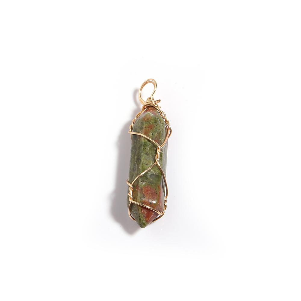 1 Pc Natural Stone Charms 40mm Color Bullet Shaped Handmade Gold Wire Pendants for DIY Necklace Gifts Jewelry Making Accessories