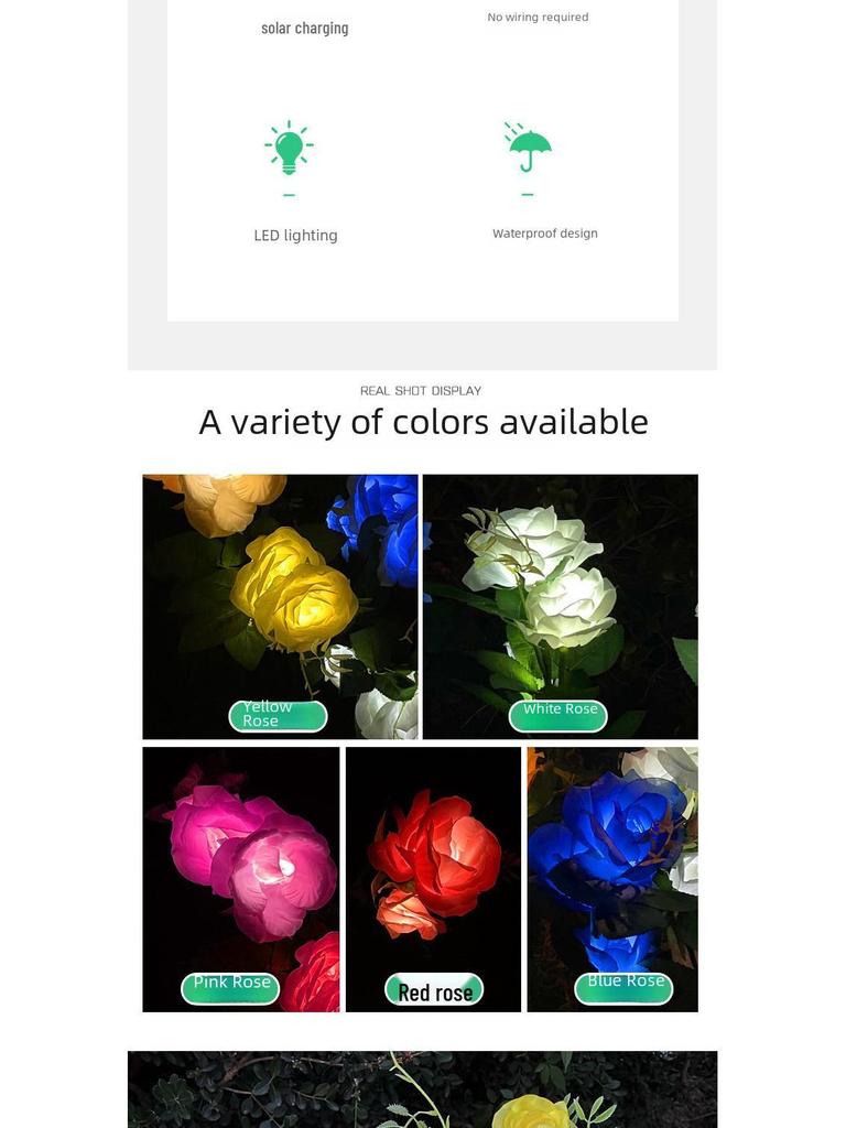 LED Solar Rose Flower Lights: 3, 5, or 6-Head Options for Outdoor Garden and Lawn Decoration