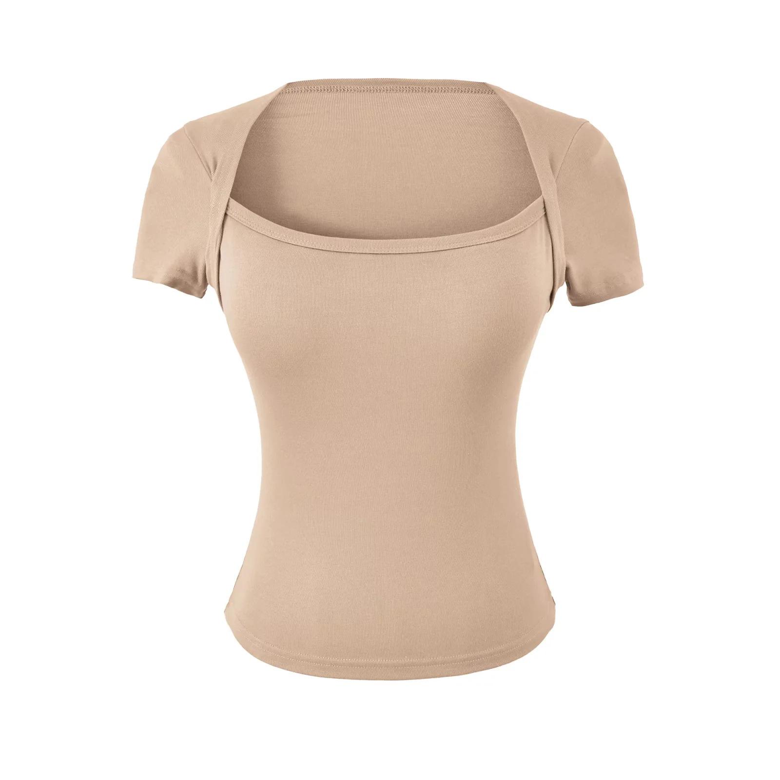 

Design-Forward Women s Square Neck Short-Sleeve Two-Piece T-Shirt with Chest Pads - 2026 Trend Small