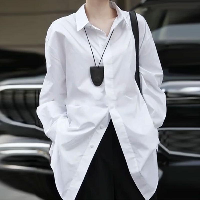 Mall 1116 Women's Clothing Autumn New Versatile Loose Front and Rear Double-breasted Striped Boyfriend Style Long-sleeved Shirt